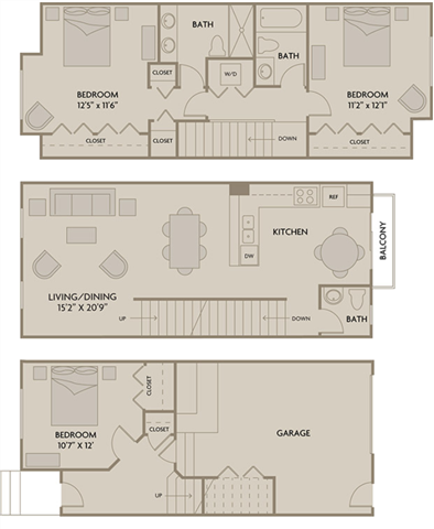 3 bed 2.5 Bath 1466 square feet floor plan E